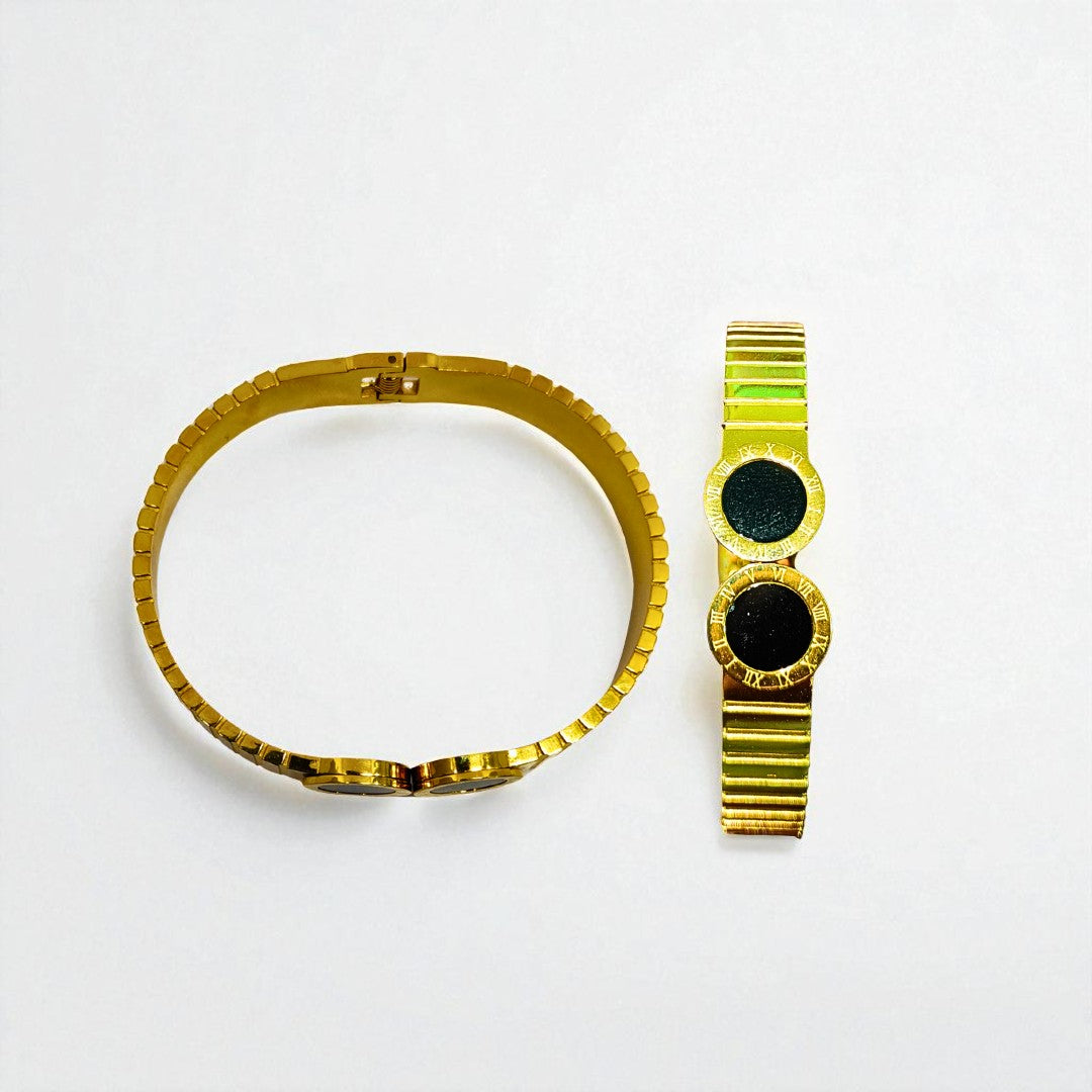 Gold Bracelet for Women and watch set on a white background