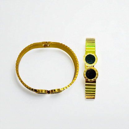 Gold Bracelet for Women and watch set on a white background