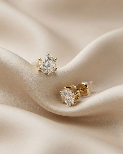 Gold plated  Classic Solitaire Stud Earrings (7-MM)