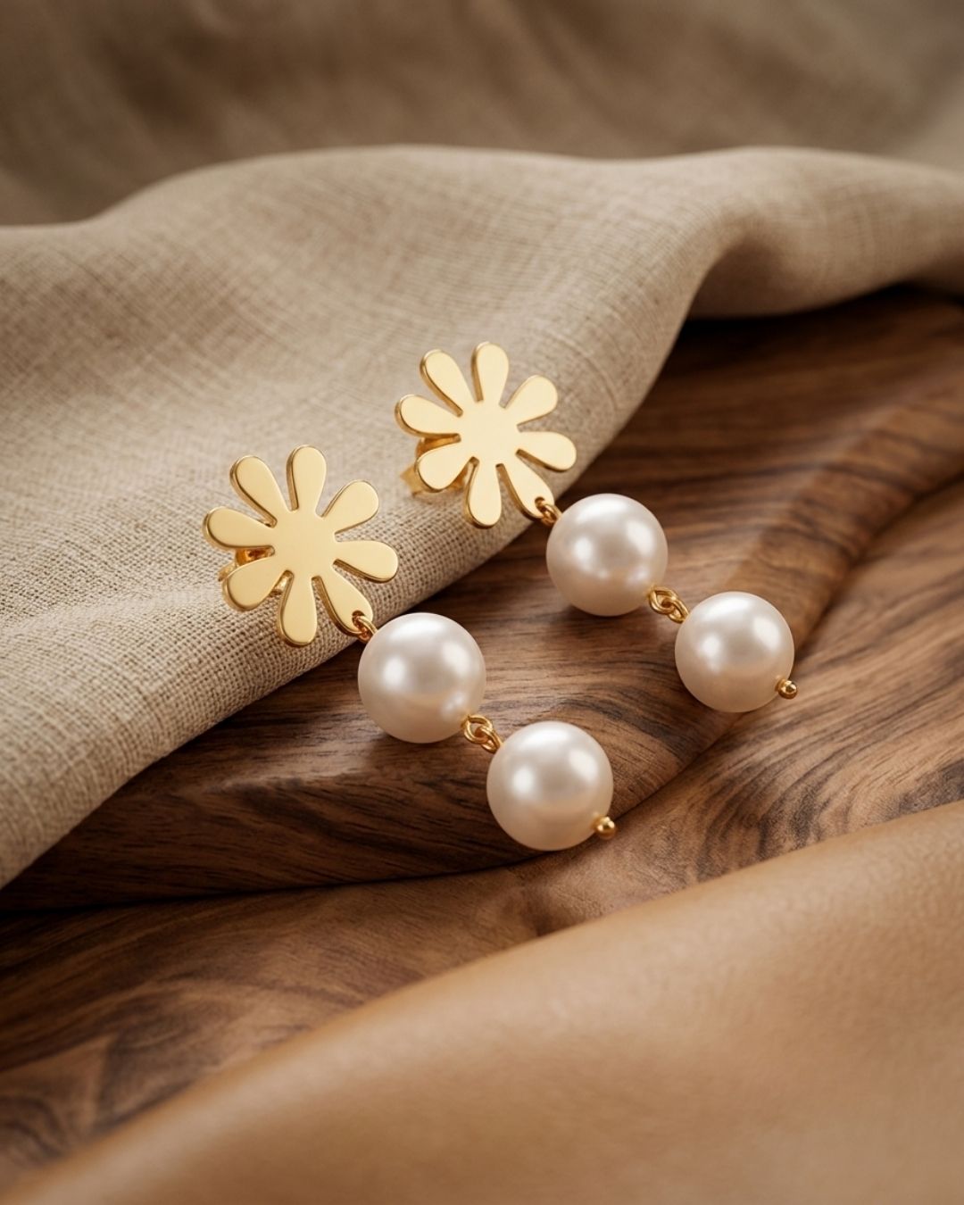 Gold plated Daisy Pearl Earrings