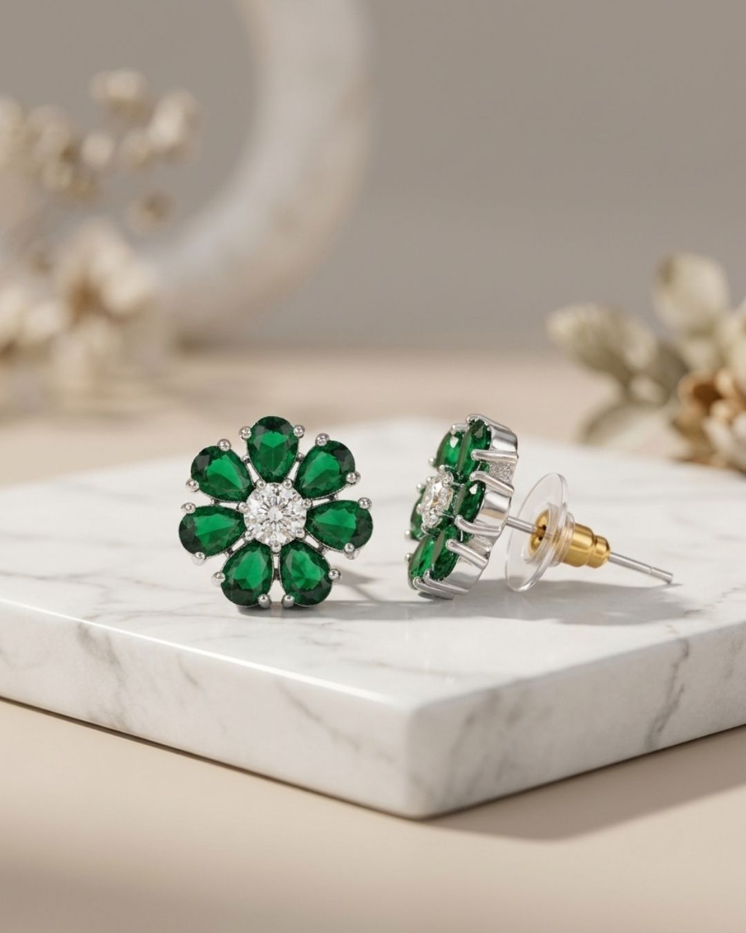 Bold Floral Bridal AD Stud Earrings
