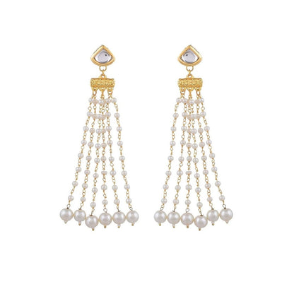 Heart Stud Pearl Chain Tassel Earrings
