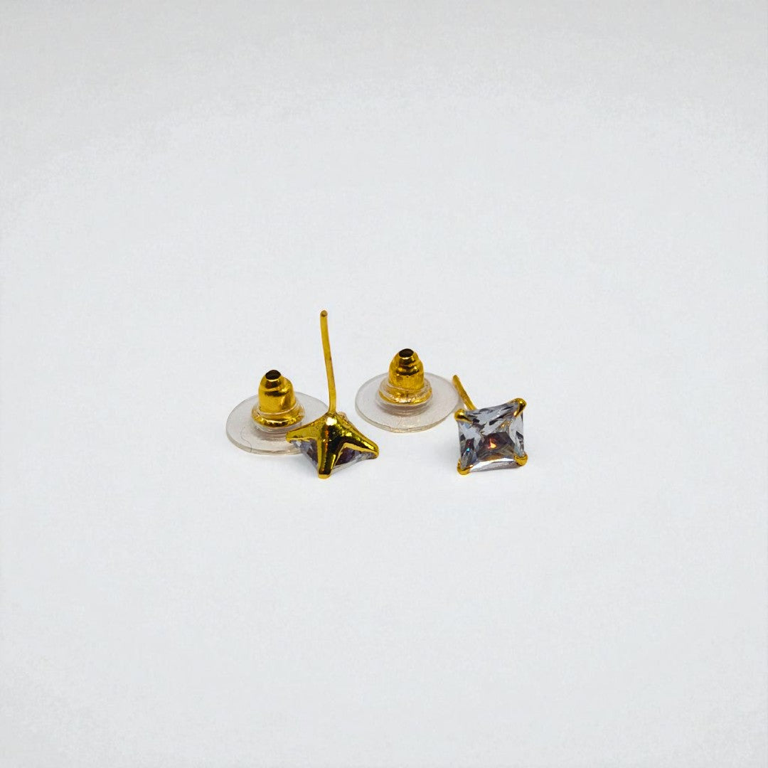 Gold and clear crystal Stud Earrings for Women on a white background