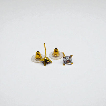 Gold and clear crystal Stud Earrings for Women on a white background