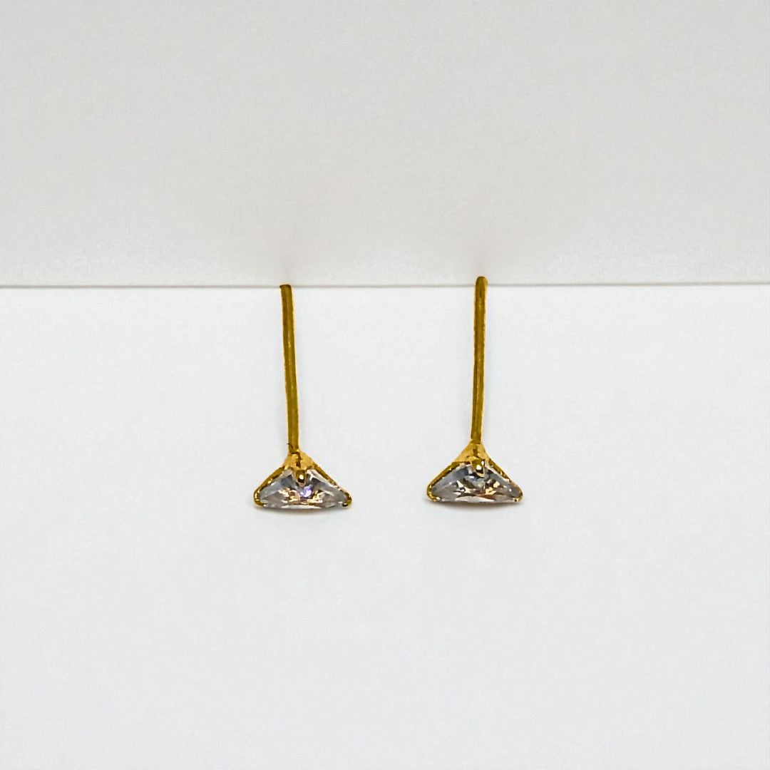Gold Stud Earrings for Women with clear gemstones on a white background
