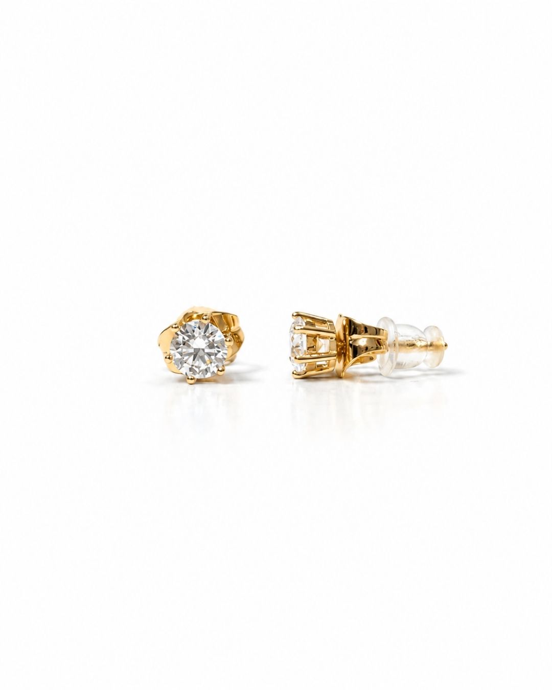 Gold plated  Classic Solitaire Stud Earrings (7-MM)