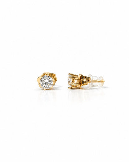 Gold plated  Classic Solitaire Stud Earrings (7-MM)