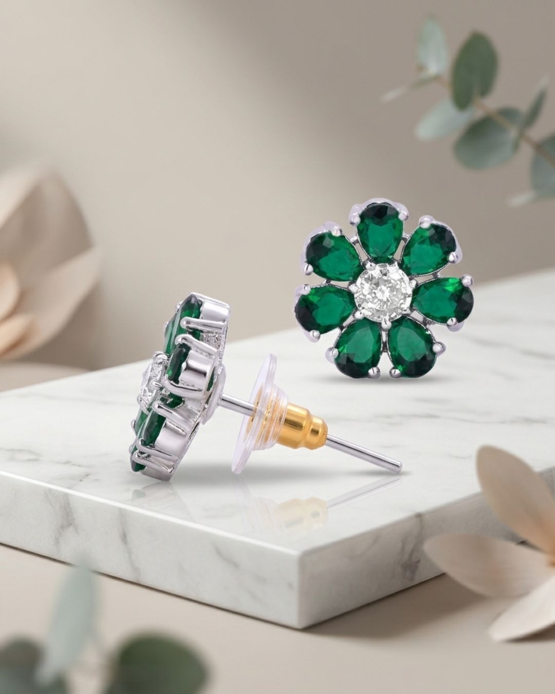 Bold Floral Bridal AD Stud Earrings
