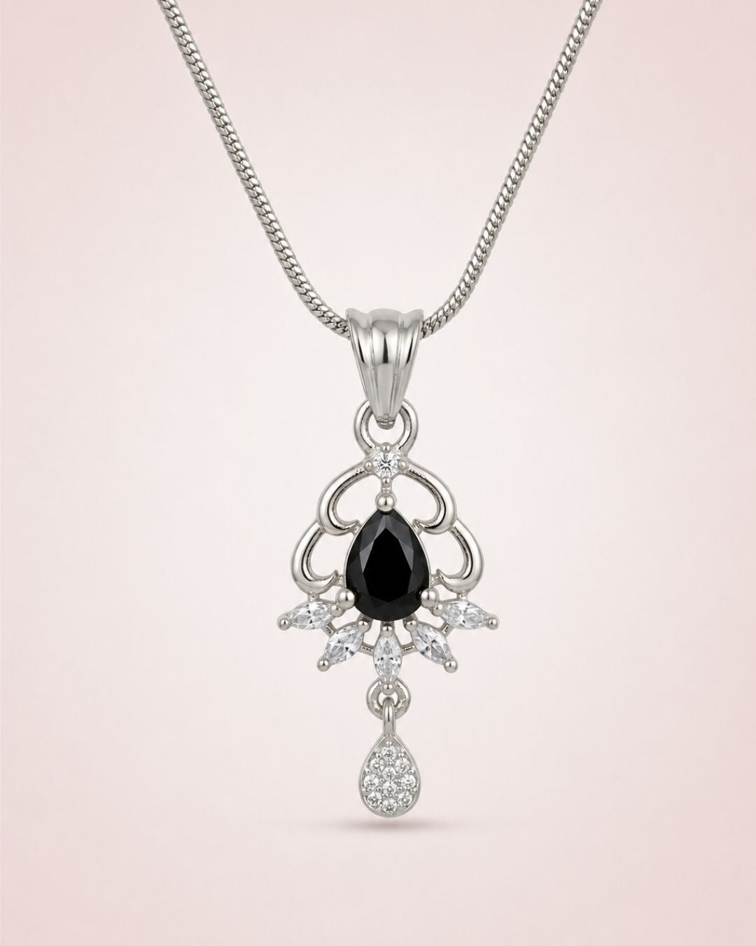 Midnight Elegance Silver Finish AD Pendant Set
