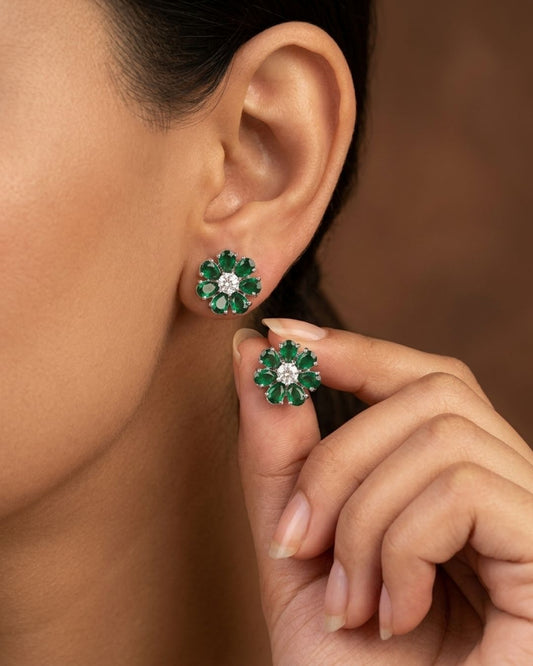 Bold Floral Bridal AD Stud Earrings