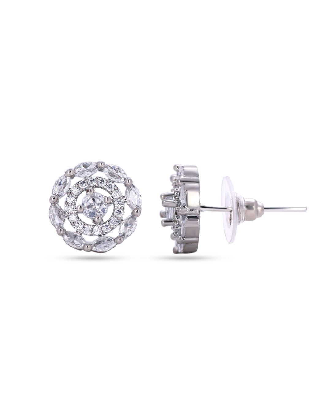 Snowflake Teardrop Silver Finish AD Stud Earrings