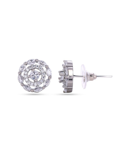 Snowflake Teardrop Silver Finish AD Stud Earrings