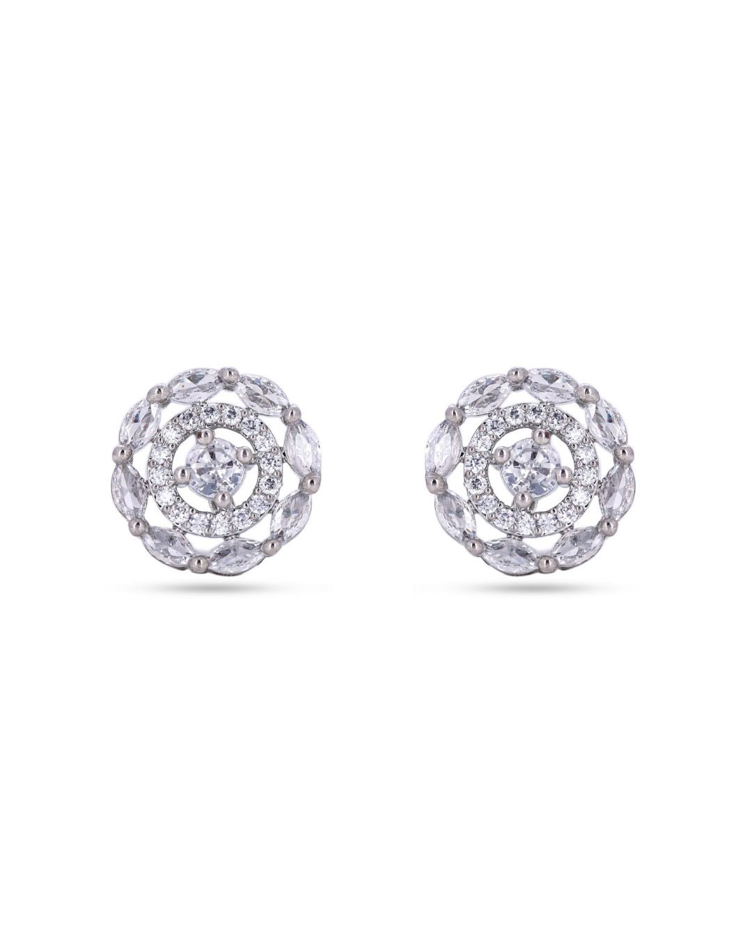 Silver Finish American Diamond Flower AD Stud Earrings for Women