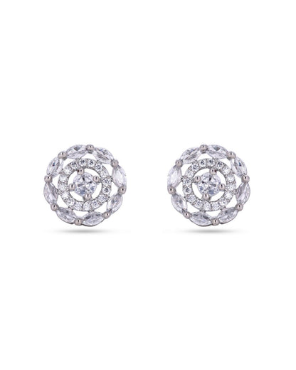 Silver Finish American Diamond Flower AD Stud Earrings for Women