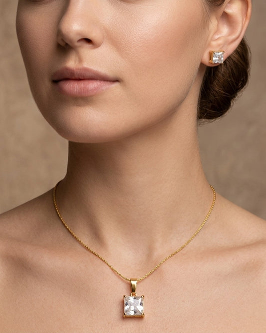 Square-Cut Solitaire Gold Plated Pendant for Women