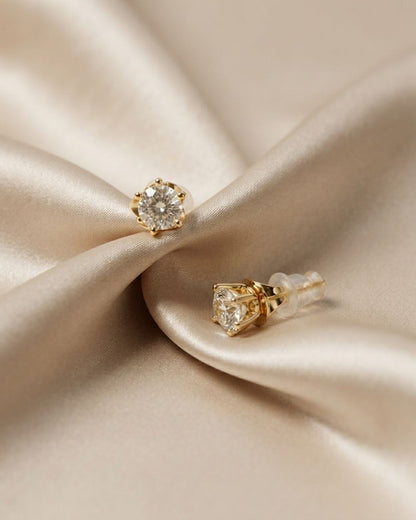 Gold plated  Classic Solitaire Stud Earrings (7-MM)
