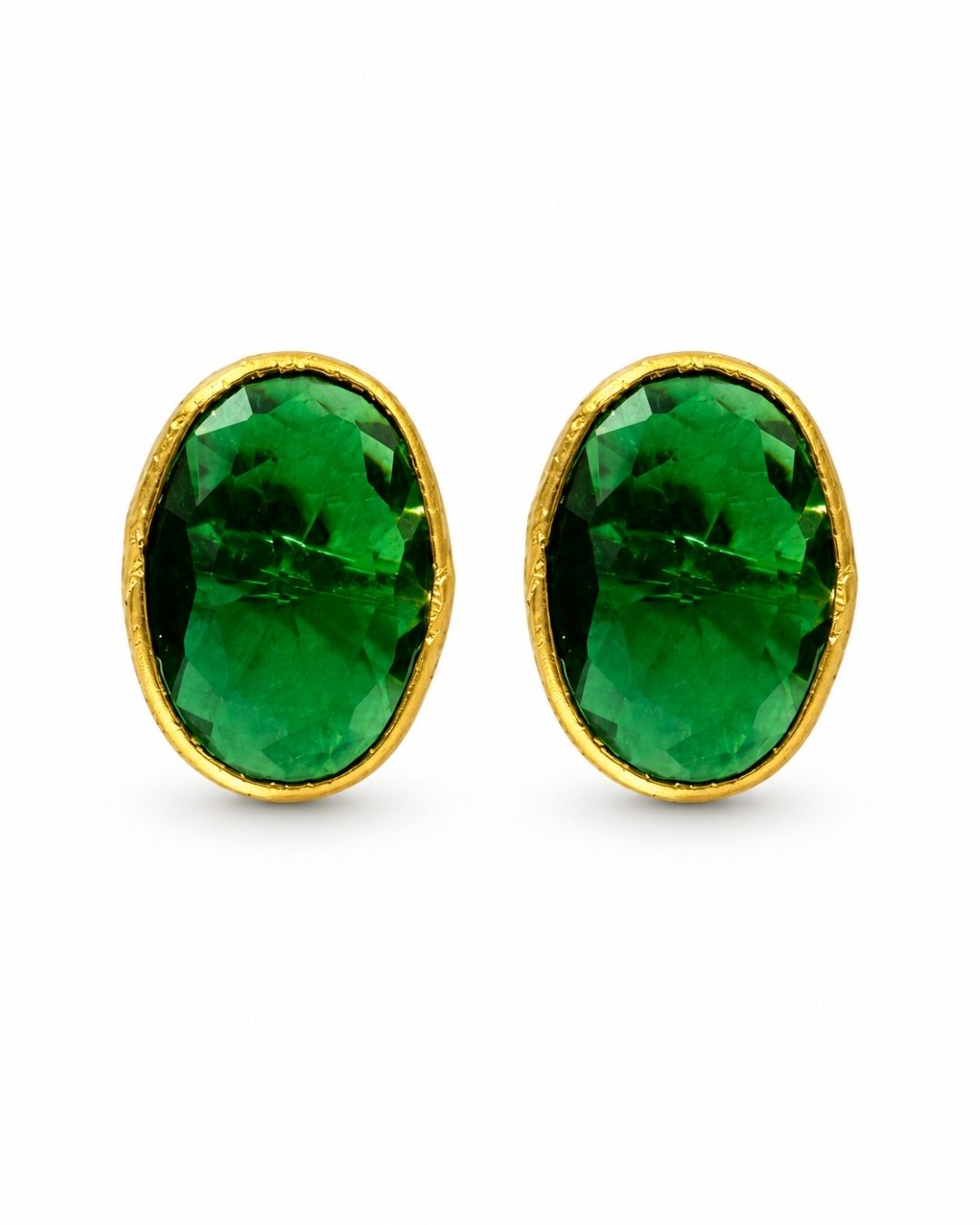 Green Oval Stone Stud Earrings for Women