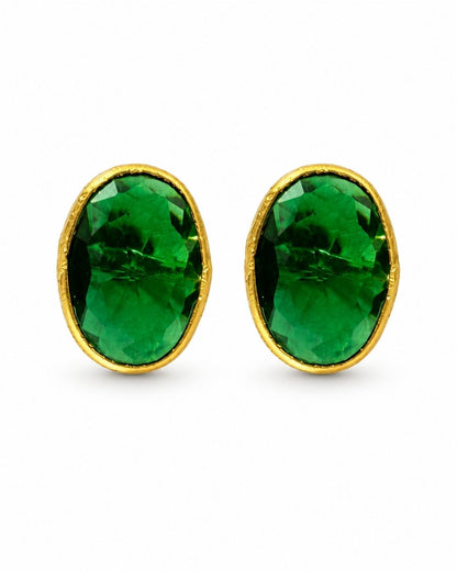 Green Oval Stone Stud Earrings for Women