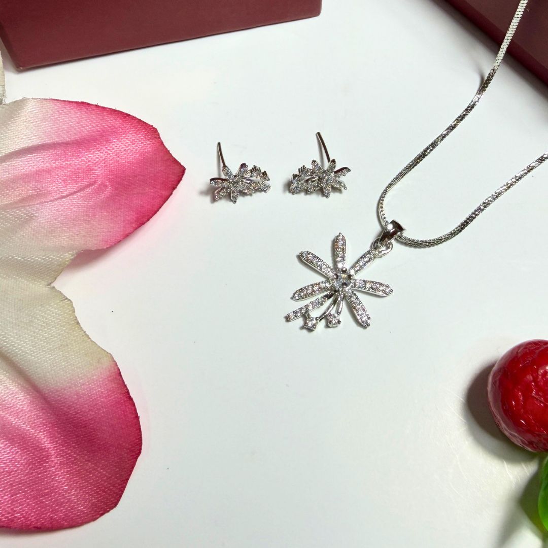Floral Pendant Necklace with Matching Earrings
