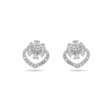 Belaci AD Silver Heart Floral Stud Earrings for Women