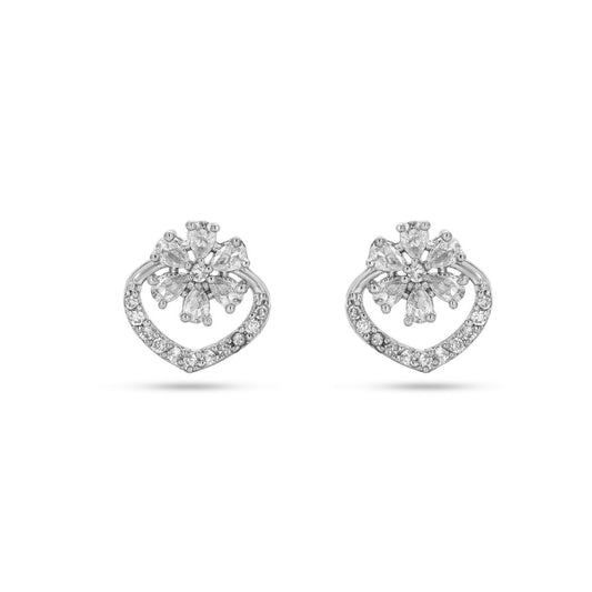 Belaci AD Silver Heart Floral Stud Earrings for Women