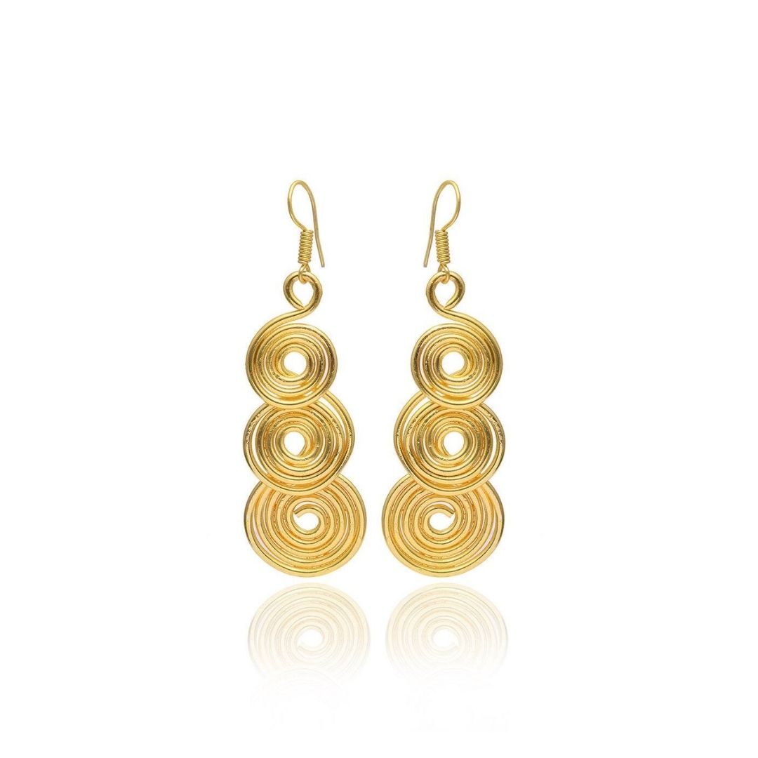 Geometric Spiral Circle Gold Dangler Earrings for Women