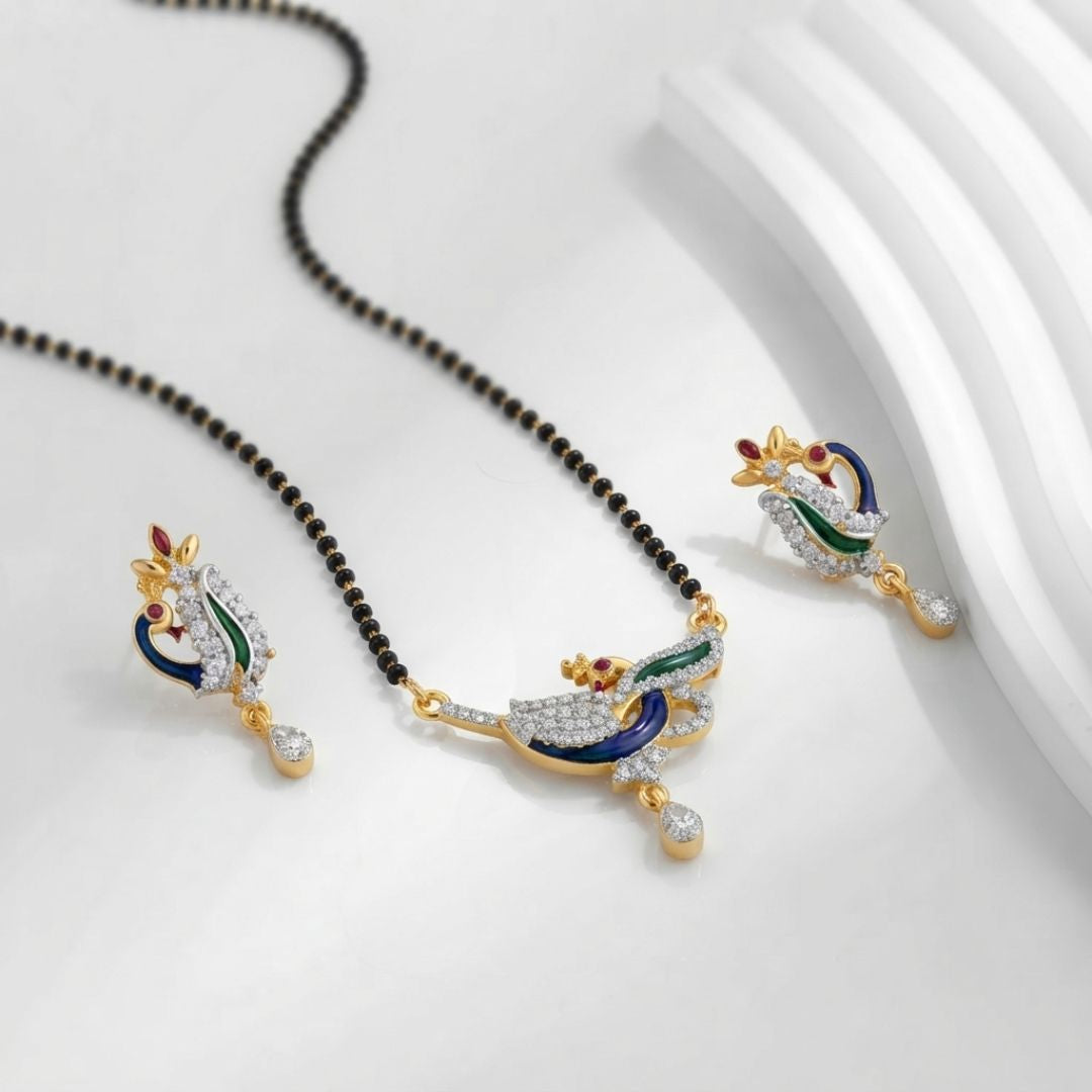 Designer Peacock American Diamond Mangalsutra Set