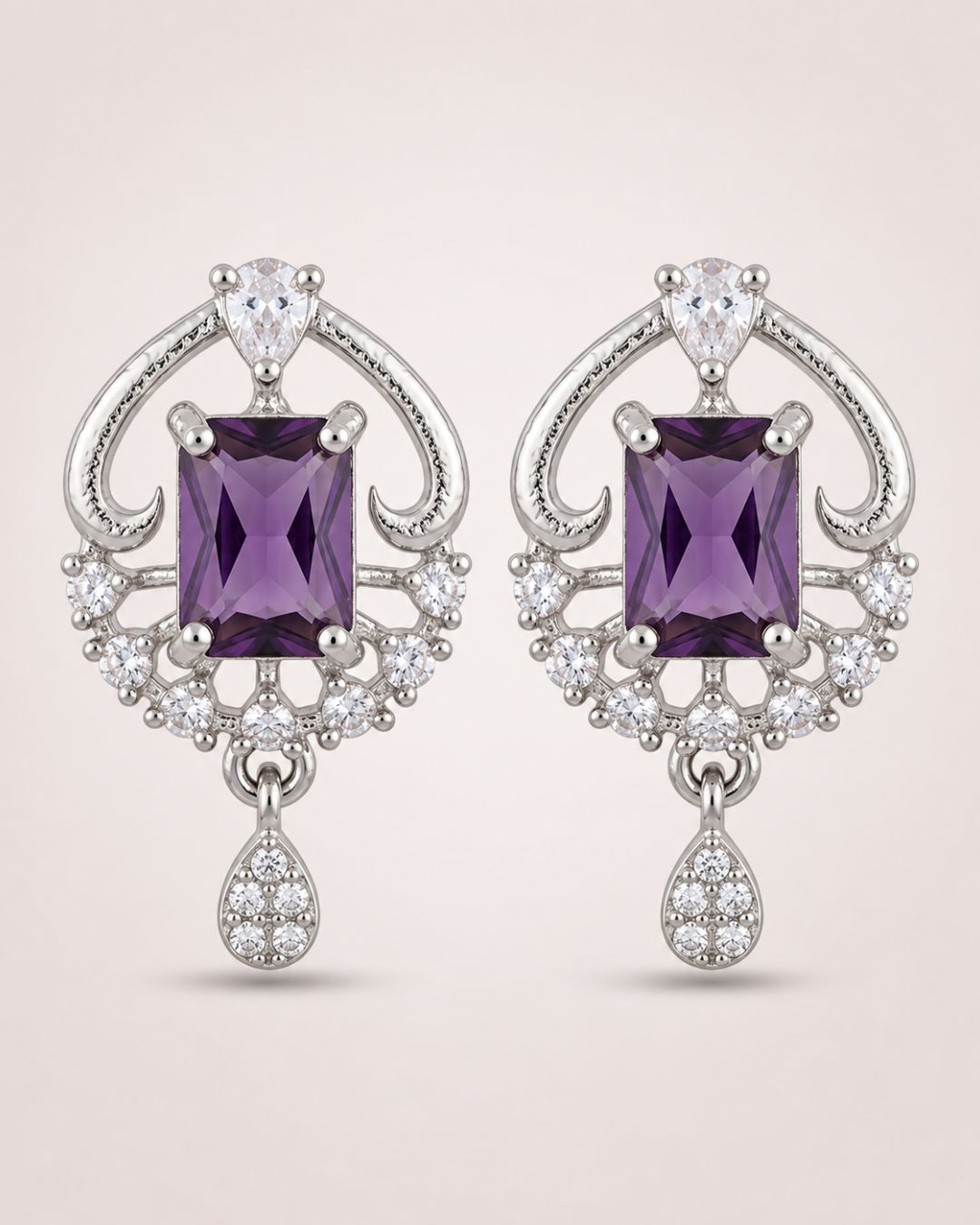 Royal Amethyst Silver Finish Antique Pendant Set