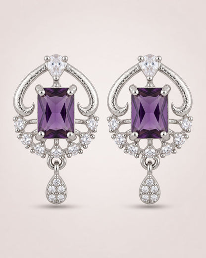 Royal Amethyst Silver Finish Antique Pendant Set
