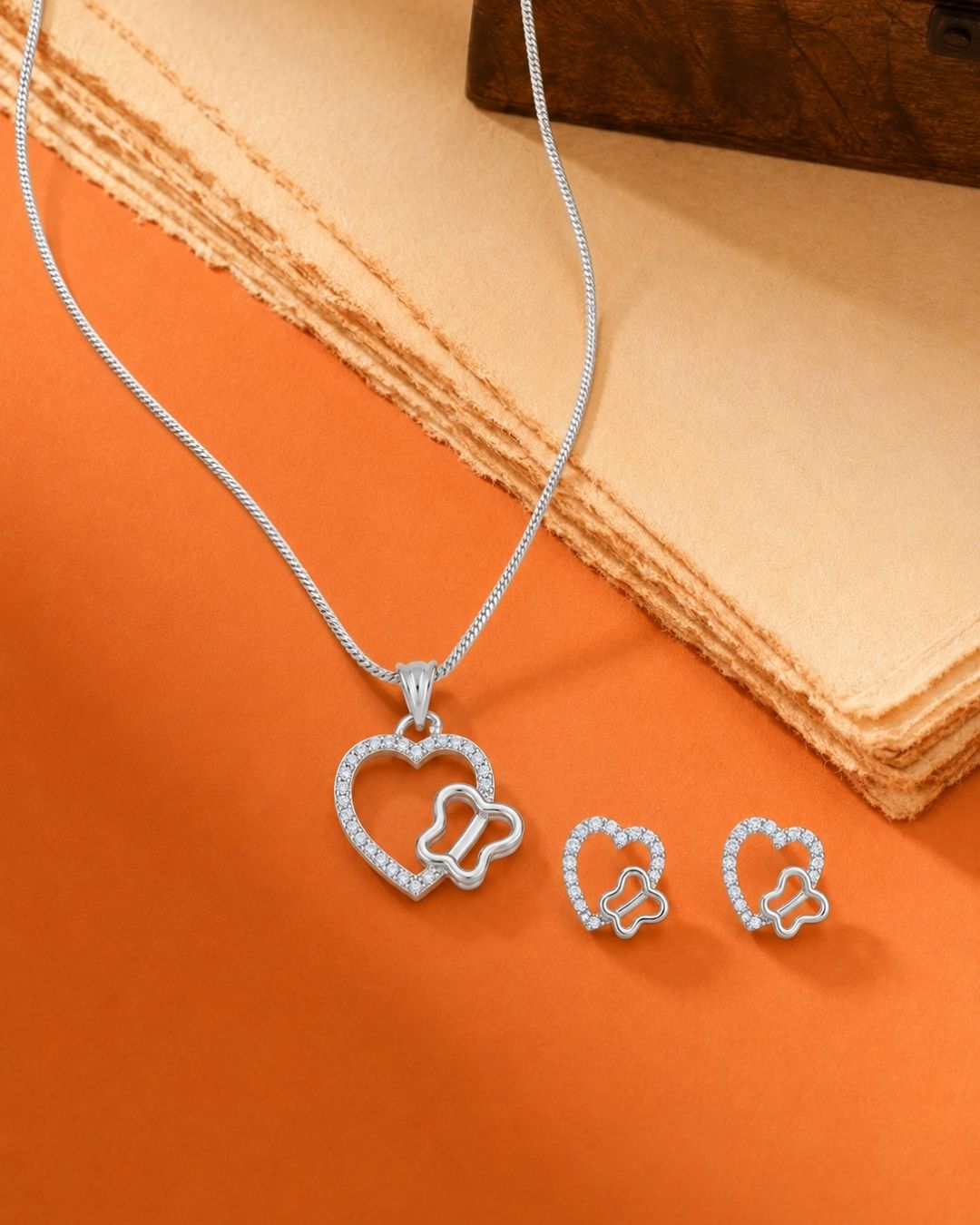 Heart & Butterfly Silver Finish Party Wear Pendant Set
