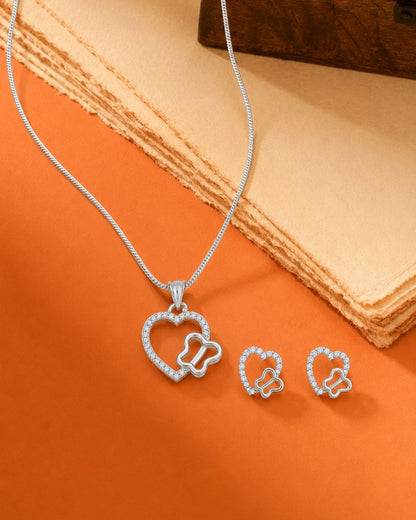 Heart & Butterfly Silver Finish Party Wear Pendant Set