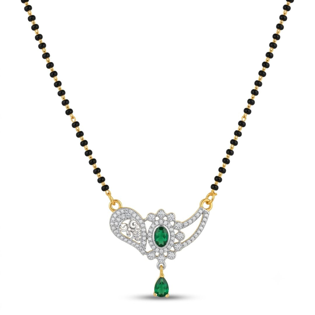 Emerald Stone American Diamond Designer Mangalsutra