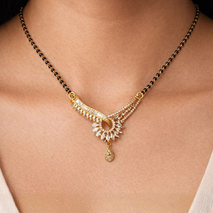 AD Mangalsutra with Geometric-Floral Pendant and Teardrop Accent