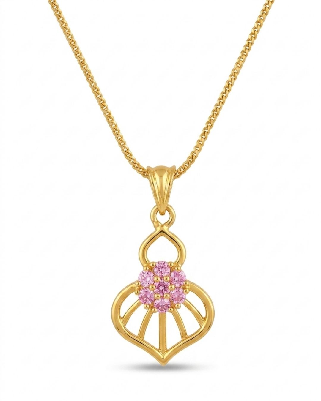 Pink Bloom Gold Finish Wedding Jewellery Pendant Set