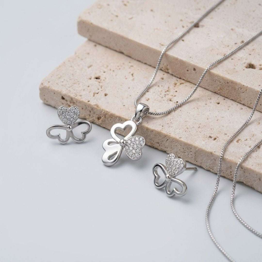 Butterfly Heart Silver Finish AD Pendant Set