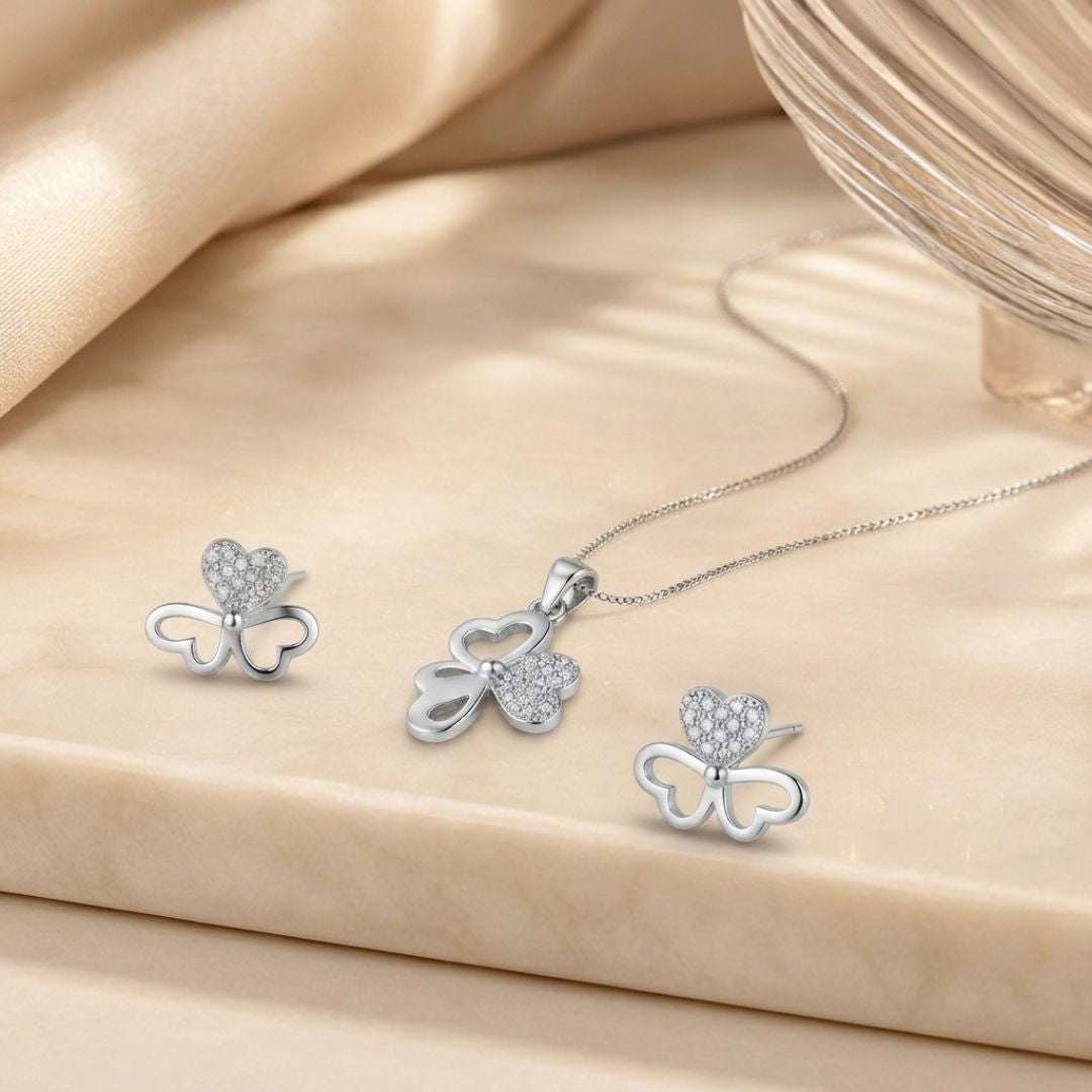Butterfly Heart Silver Finish AD Pendant Set