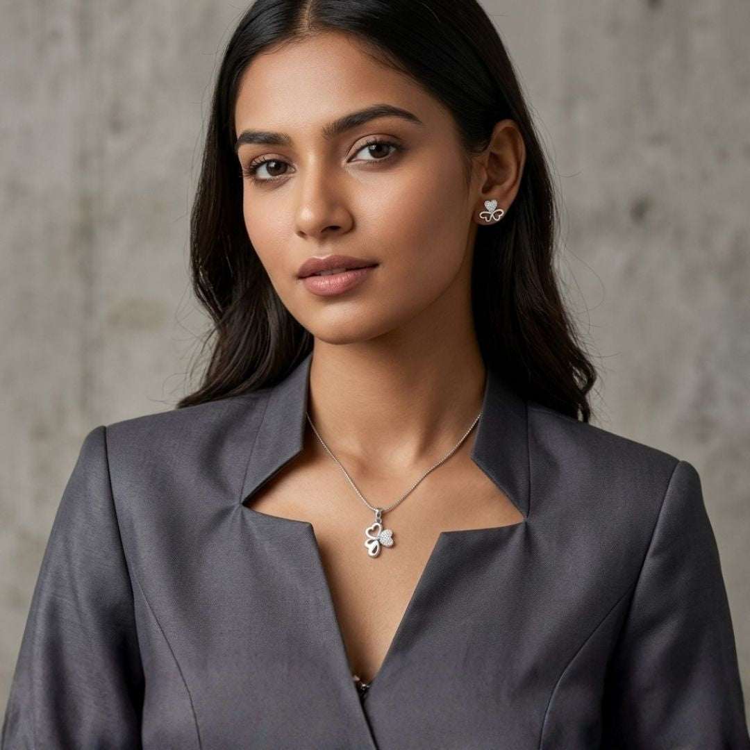 Butterfly Heart Silver Finish AD Pendant Set
