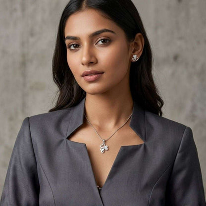 Butterfly Heart Silver Finish AD Pendant Set