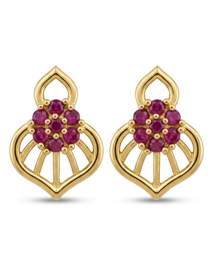 Pink Bloom Gold Finish AD Pendant Set
