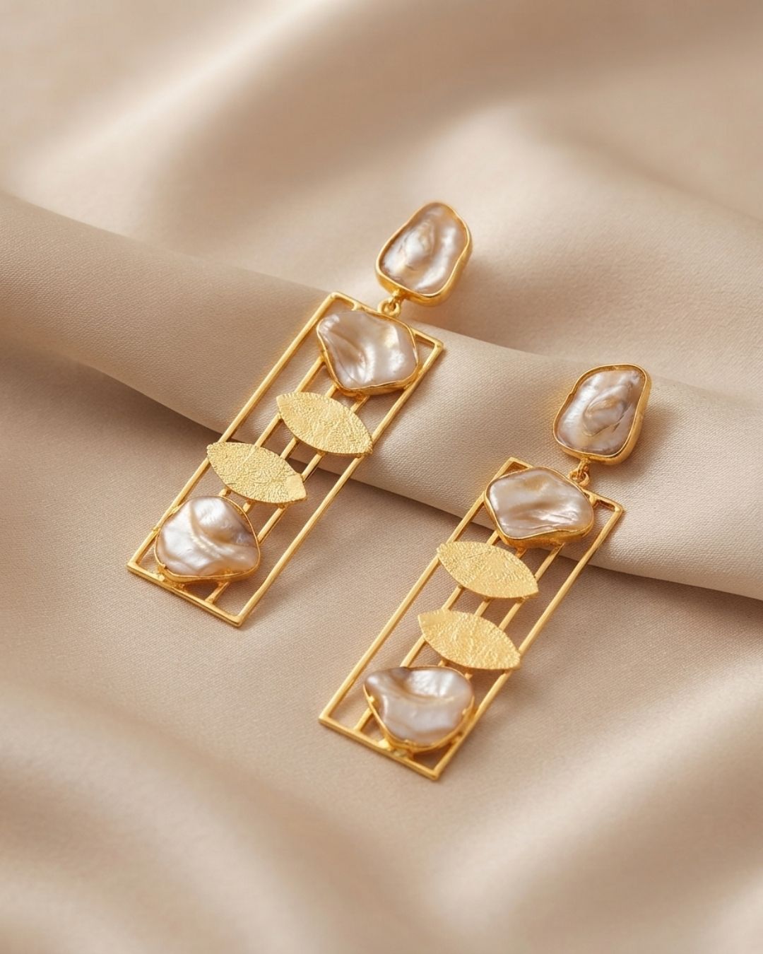 Modern Geometric Pearl Statement Earrings