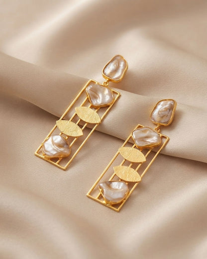 Modern Geometric Pearl Statement Earrings