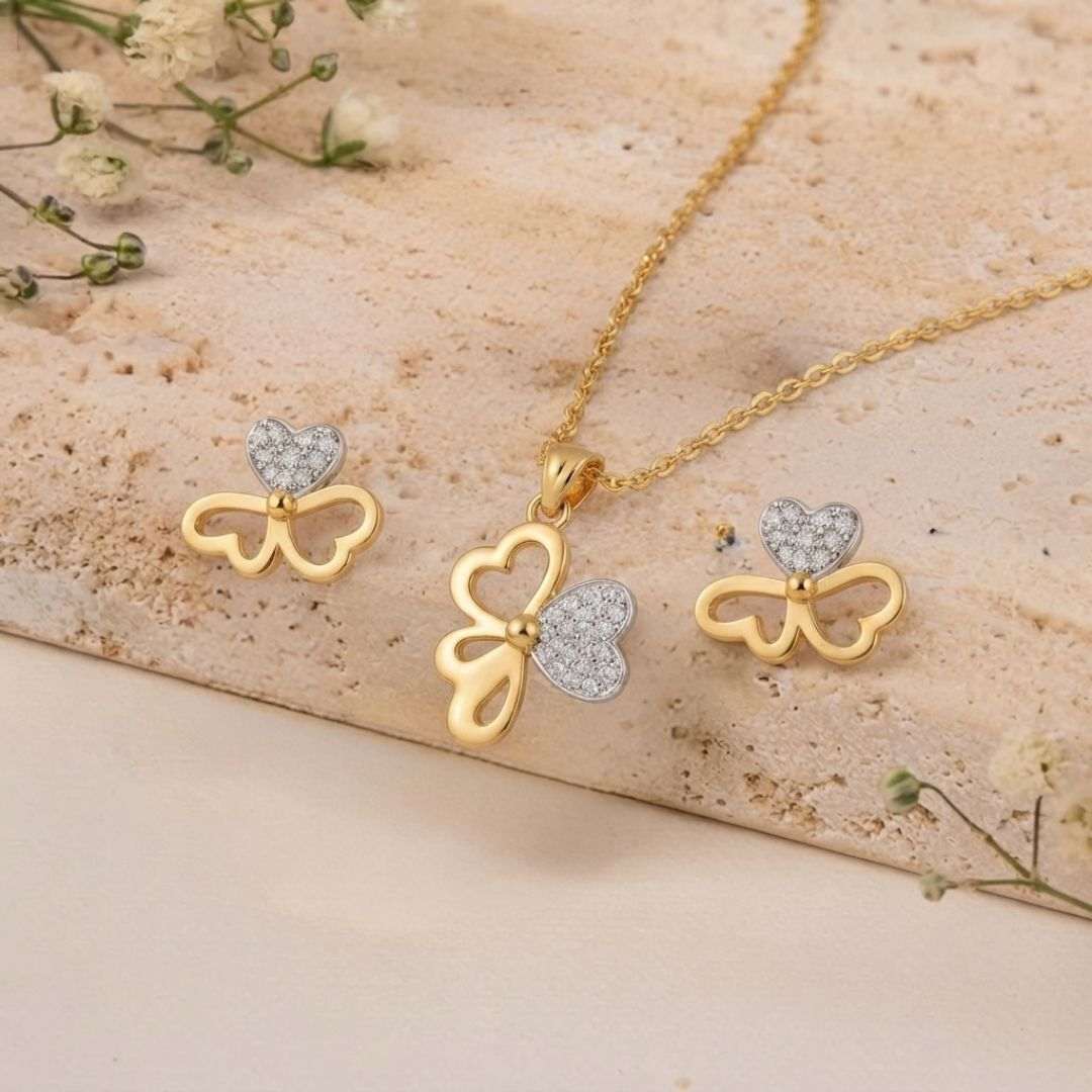 Butterfly Heart Gold Finish AD Pendant Set