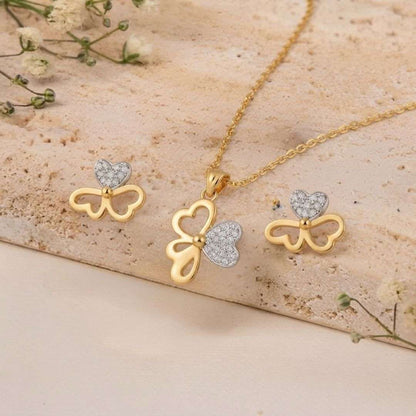 Butterfly Heart Gold Finish AD Pendant Set