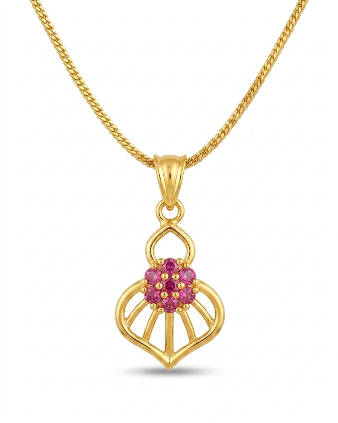 Pink Bloom Gold Finish AD Pendant Set