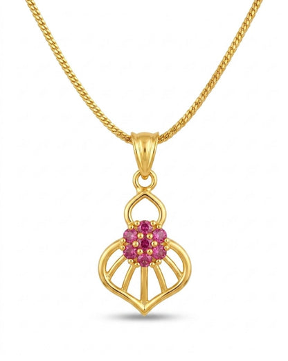 Pink Bloom Gold Finish AD Pendant Set