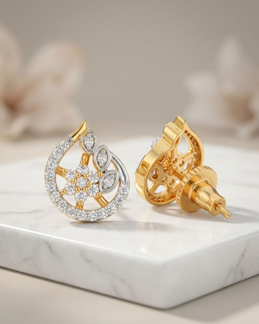 Floral Teardrop AD Stud Earrings