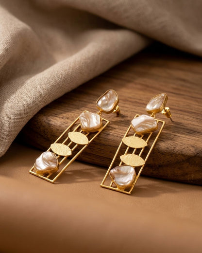 Modern Geometric Pearl Statement Earrings
