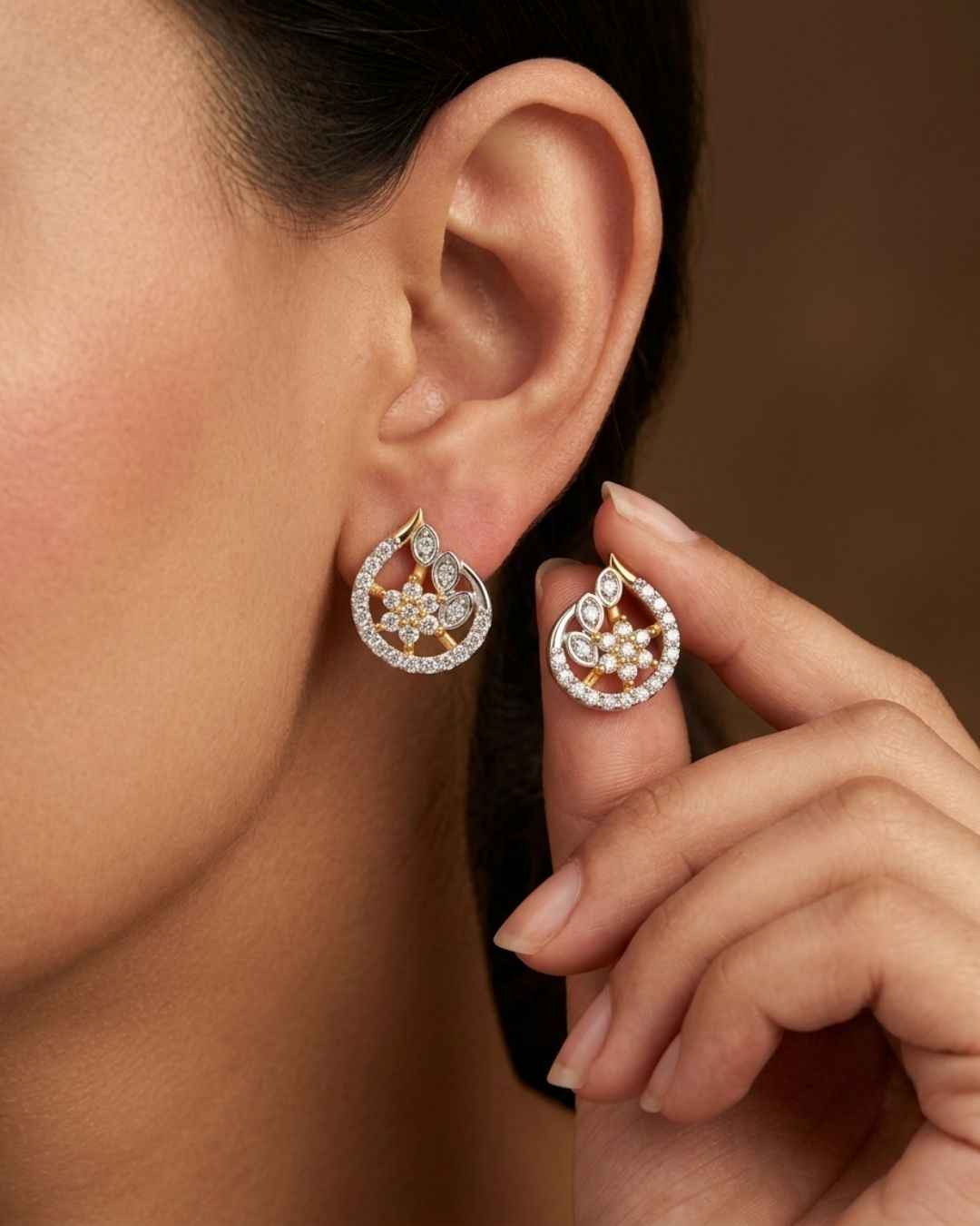 Floral Teardrop AD Stud Earrings