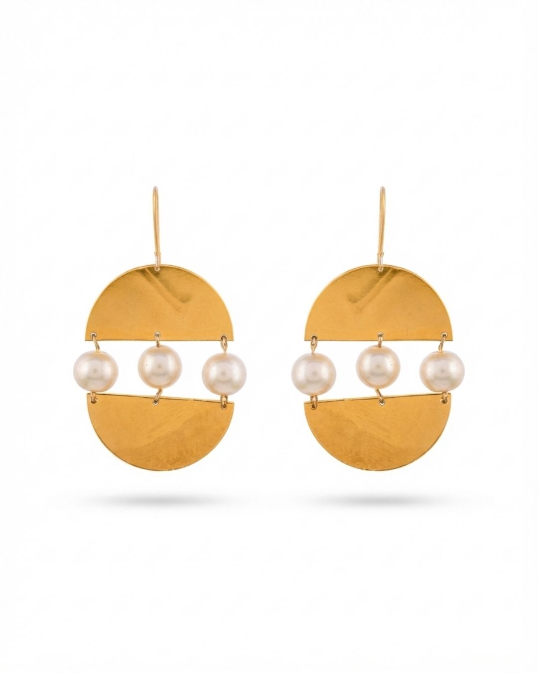 Modern Semi Circle Gold Pearl Drop Earrings