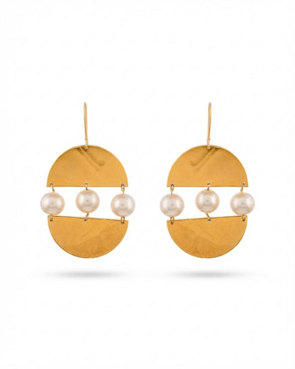 Modern Semi Circle Gold Pearl Drop Earrings